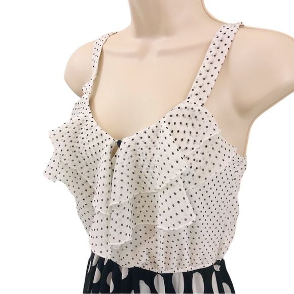 Maurices Fit & Flare Blue White Polka Dot Sundress Layered Handkerchief Hem - Picture 3 of 16